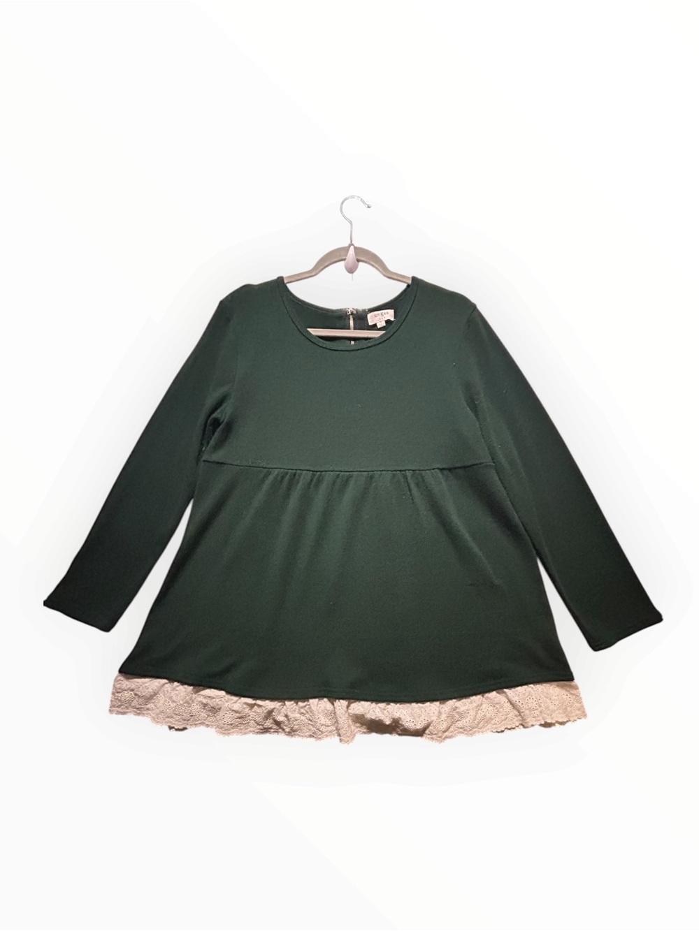 Umgee L Green Lace Hem Tunic Top Boho Romantic Cottagecore